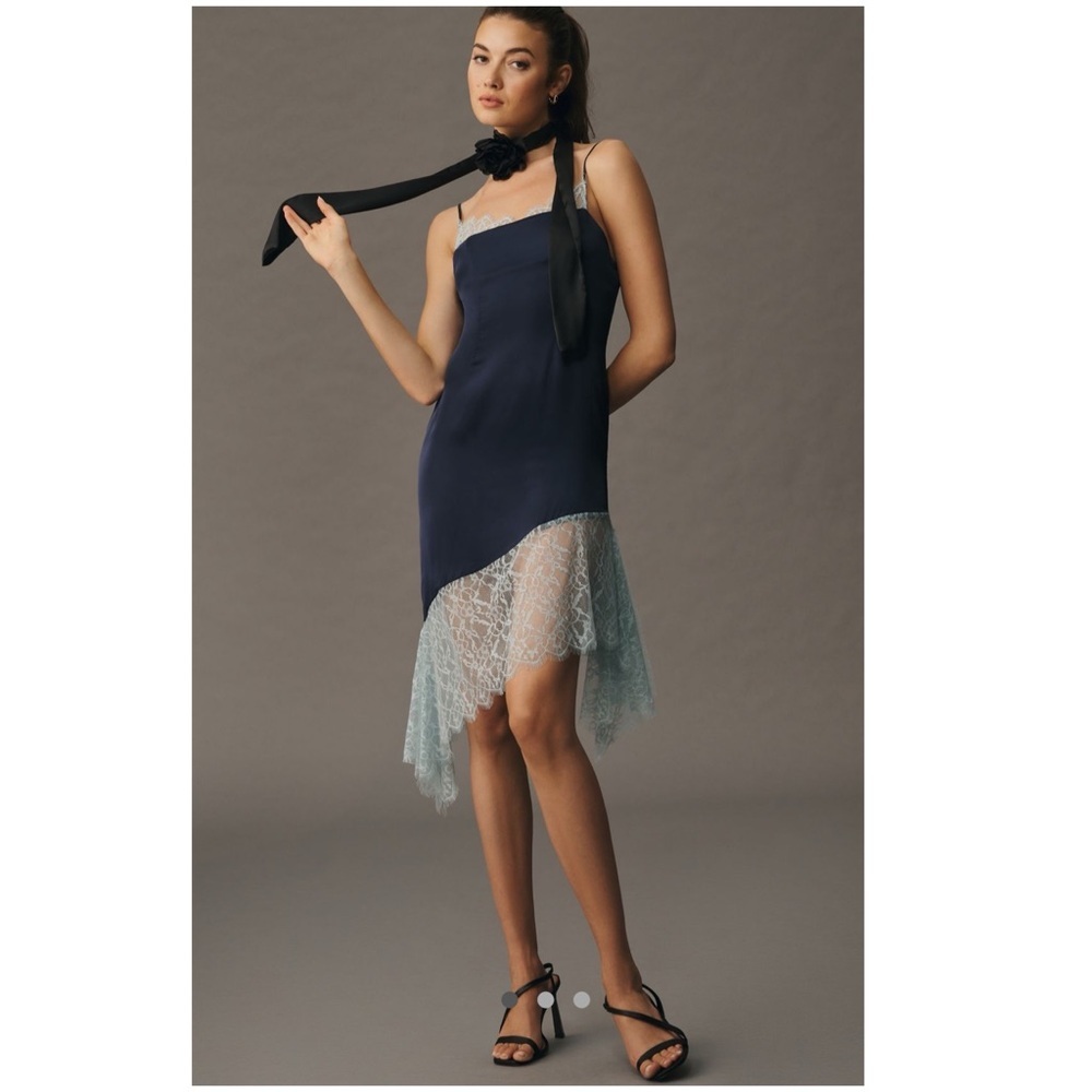New by Anthropologie Lace Trimmed Dress Silver Summer Night Date Party NWT small